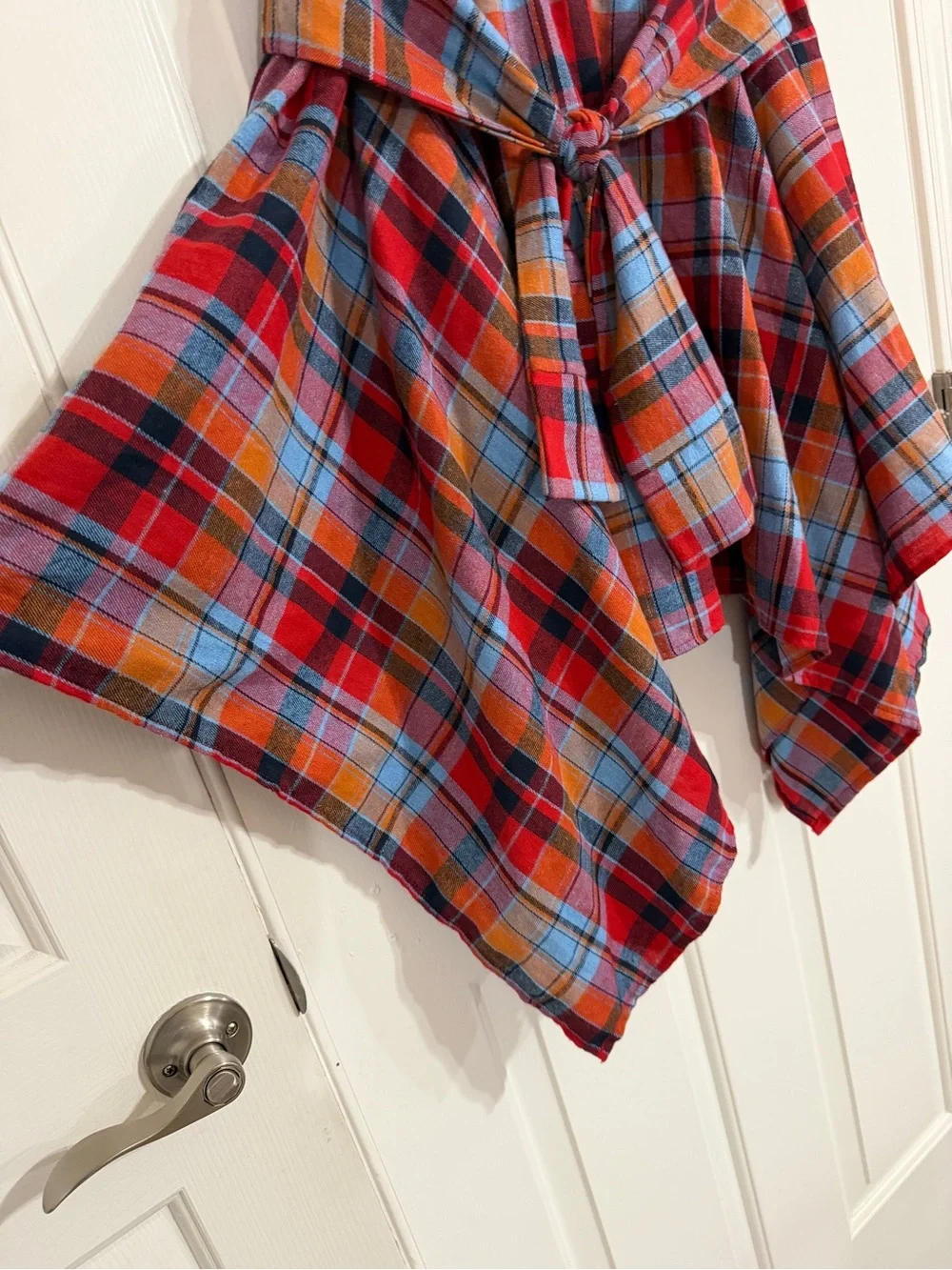 Plaid Asymmetric Tie-Waist Skirt - Red Multi